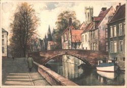 Bruges Groene Rei Canal with Bridge and Historic Buildings Postcard