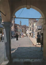 Corfu Town Street View through Archway Postcard