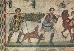 Piazza Armerina Mosaics, Hunters Carrying Boar in Net Postcard