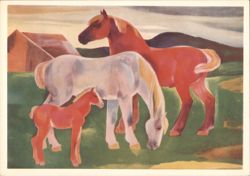 Gian da Pin: Happy Family Horses with Foal Painting Postcard