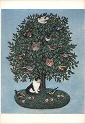 E. Box: The Co-Existence Tree - Cats & Birds Postcard