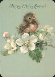 Happy Easter Chick on Apple Blossoms Postcard