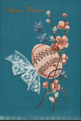 Buona Pasqua Easter Egg, Cherry Blossoms & Lace Postcard