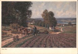 Paul Hey: The Field Path, Farmer with Cows & Cart Postcard