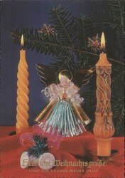 Christmas Candles Angel Fir Branches German Greetings Postcard