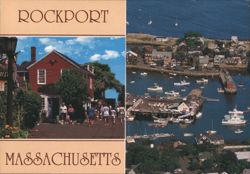 Rockport MA Bearskin Neck Shopping Area & Harbor View Postcard