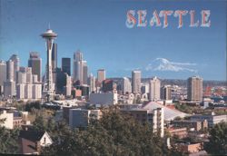 Seattle Skyline, Space Needle & Mt. Rainier Postcard