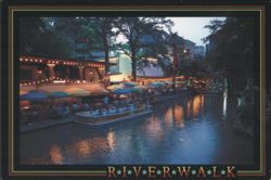 San Antonio Riverwalk Night View, Restaurants & Boats Postcard
