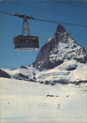 Zermatt Luftseilbahn Trockener Steg, Matterhorn Skiing Postcard