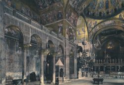 St. Mark's Basilica Interior, Central Nave, Left Aisle, Venice Postcard