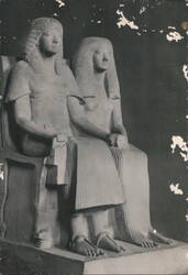 Egyptian Limestone Seated Statues, 18th Dynasty Postcard