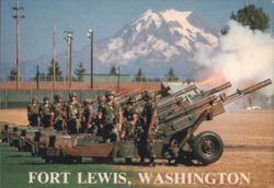 Fort Lewis, WA Howitzers Firing, Mount Rainier Postcard
