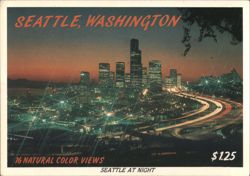 Seattle, WA: Night Skyline & Aerial View with Mt. Rainier Souvenir Folder