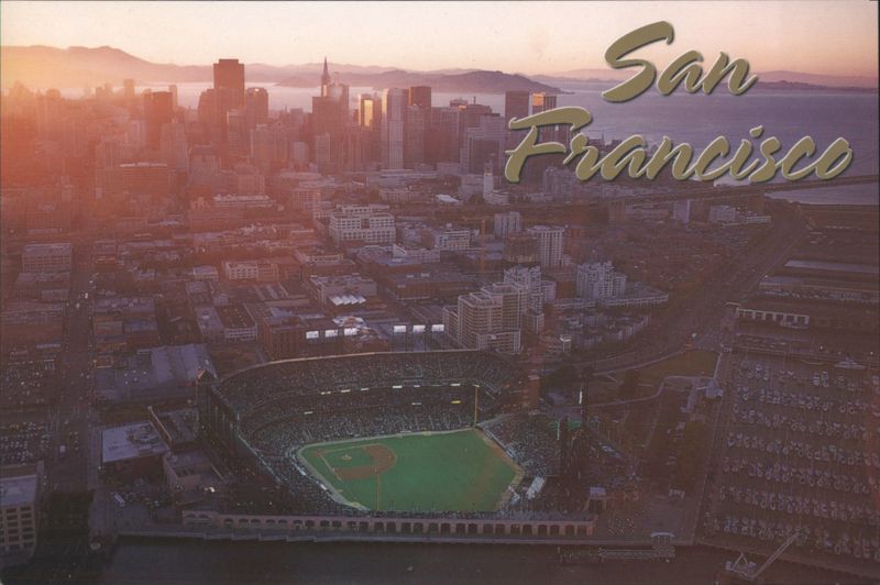 San Francisco Skyline & Pacific Bell Park Sunset Aerial California