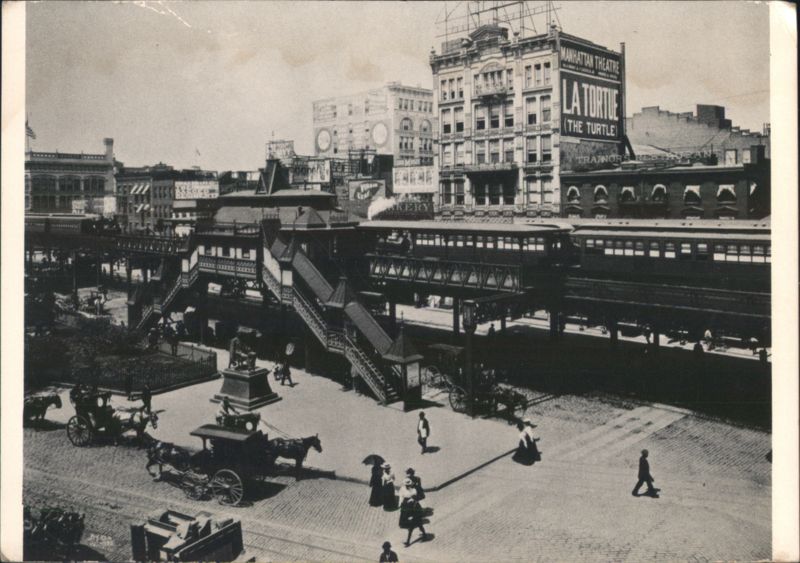 Greeley Square, Elevated Train, Horse Carriages, 1896 NEW YORK