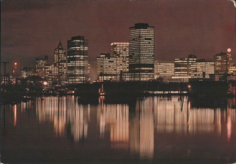 Vancouver Skyline at Night, Harbour Water Reflection BC Canada