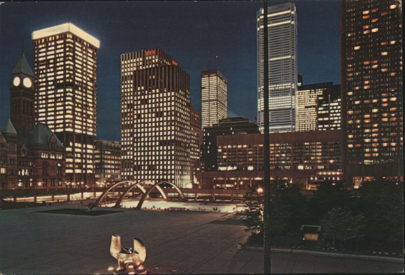 Toronto Nathan Phillips Square Night View, Henry Moore Sculpture Canada