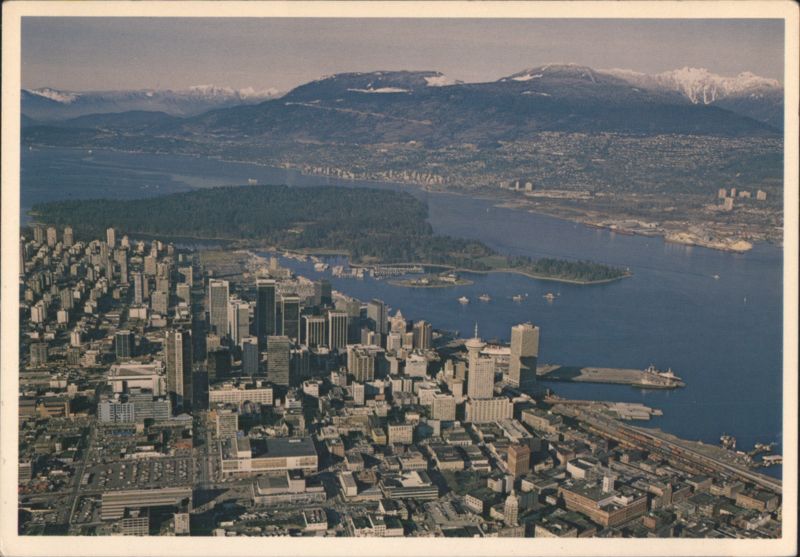 Vancouver BC Aerial View, Stanley Park & Lions Gate Bridge Canada