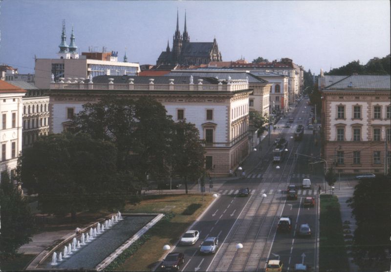 Husova Street, Brno City View with Cathedral Czechoslovakia