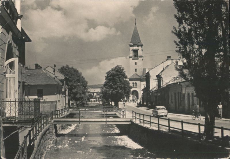 Bytča Church Tower, River, Bridges, Street Scene Slovakia