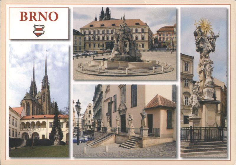 Brno Landmarks: Parnas Fountain, Cathedral, Holy Trinity Column Czechoslovakia