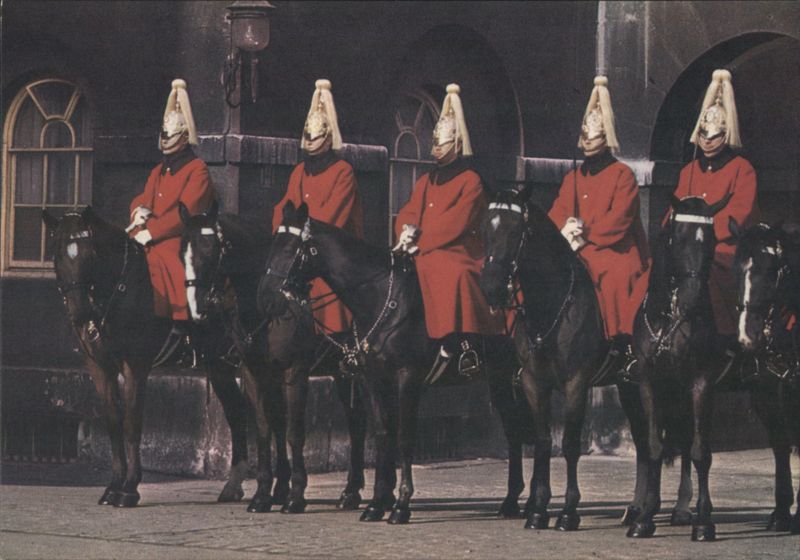 Life Guards in Scarlet Cloaks, Horse Guards, Whitehall London United Kingdom