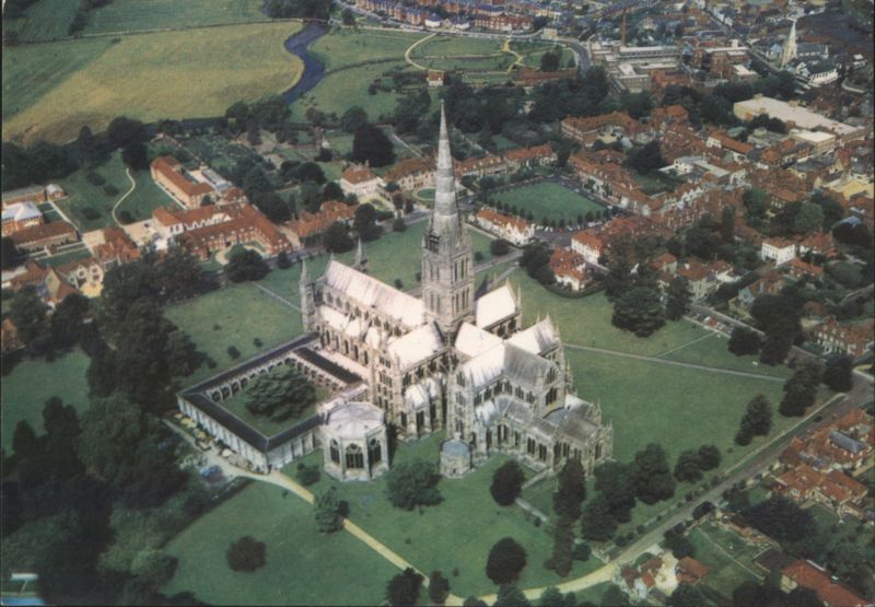 Salisbury Cathedral Aerial View, Spire, Cloisters, Chapter House United Kingdom