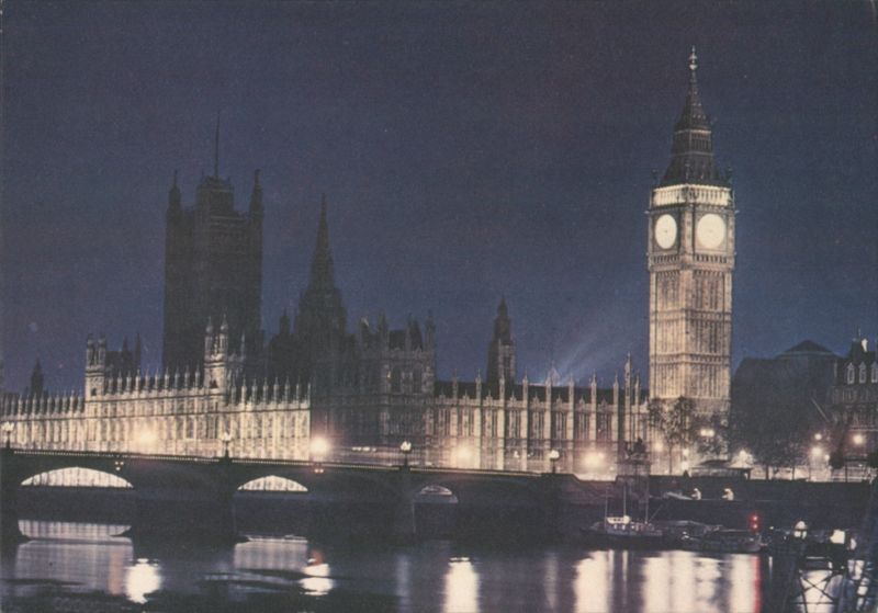 Houses of Parliament by Night, Floodlit, London United Kingdom