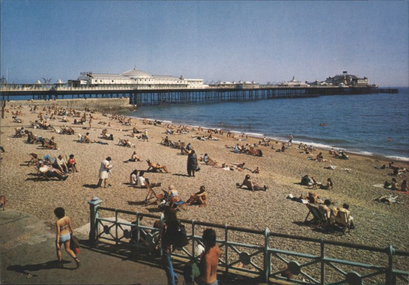 Palace Pier, Brighton Beach with Sunbathers United Kingdom