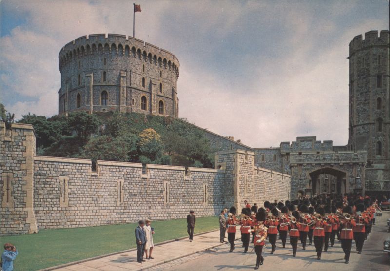 Windsor Castle, Berkshire, Scots Guards Marching, Round Tower United Kingdom