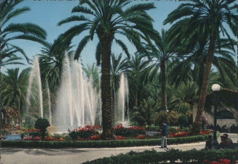Villa Bonanno Palermo Fountain Palm Trees Flowers Italy