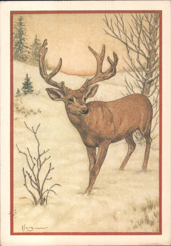 Holiday Greetings Deer in Snowy Winter Landscape Nageau
