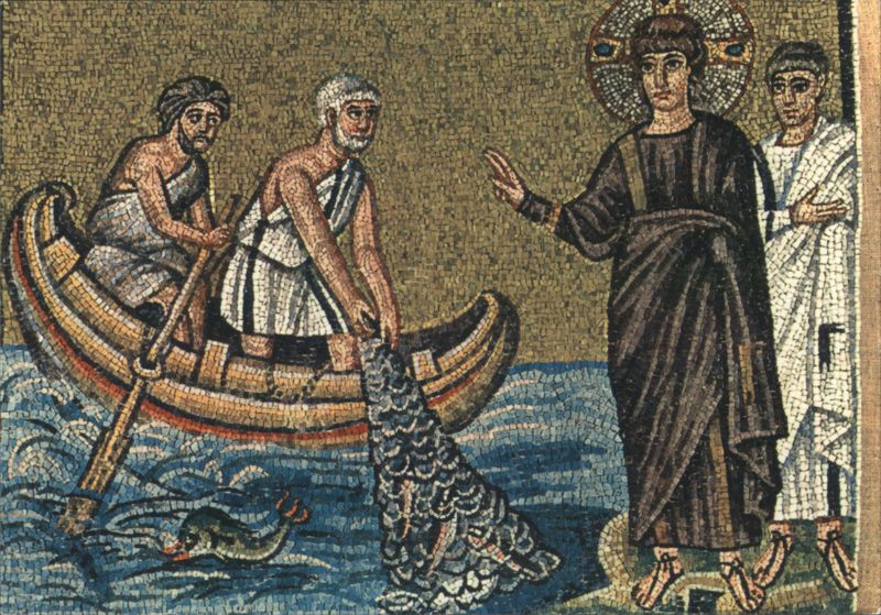 Ravenna: Basilica of New S. Apollinaris Mosaic, Peter & Andrew Fishing Italy