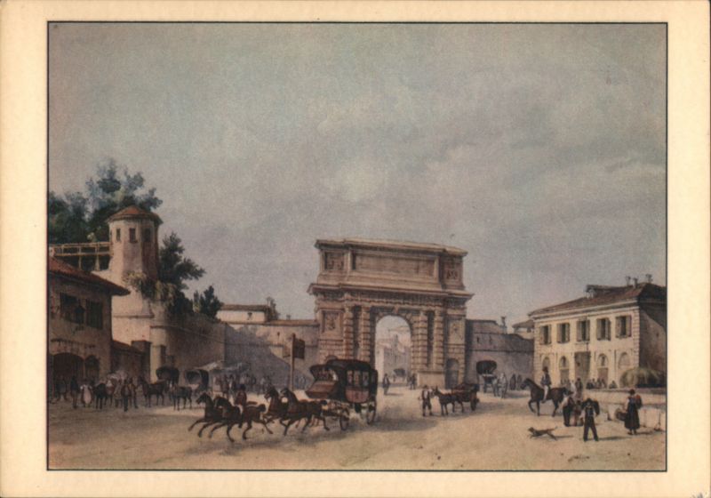 Porta Romana, Milan, Italy - 1850 Lithograph by G. Pividor
