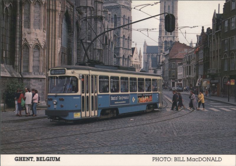 Ghent, Belgium - Tram #23, Route 40 on Cobblestone Street