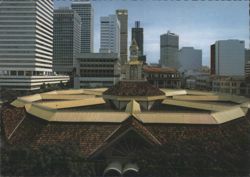 Singapore Skyline from Market Rooftop with Clock Tower Postcard