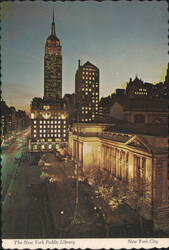 New York Public Library, Empire State Building Night View Postcard