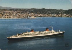 SS France Liner in Cannes Bay, French Riviera Postcard