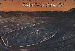 Phelps Dodge Copper Pit Night View Postcard