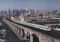 Flushing Express R-36 Train Queens Blvd Viaduct NYC Skyline Postcard