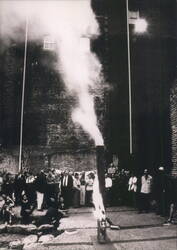 John Latham: Burning of the Skoob Tower, Pittsburgh PA Postcard