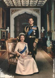 H.M. Queen Elizabeth II & H.R.H. Prince Philip Portrait 1977 Postcard