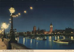 Houses of Parliament, Westminster Bridge, London Night Postcard