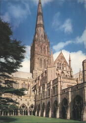 Salisbury Cathedral Cloisters & Spire, England Postcard