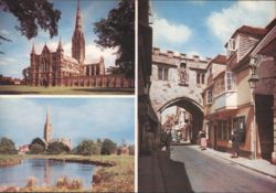 Salisbury Cathedral, The North Gate, River Avon Postcard