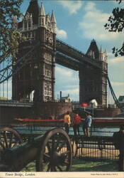 Tower Bridge, London with Cannon and People Postcard
