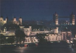 The Tower by Night, London's Ancient Fortress & Bridge Postcard