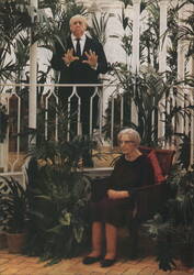 Alfred Hitchcock & Agatha Christie at Madame Tussaud's Postcard