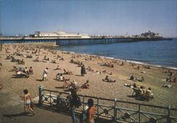 Palace Pier, Brighton Beach with Sunbathers Postcard