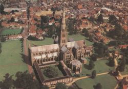 Salisbury Cathedral Aerial View, Double Cross Lay-out Postcard